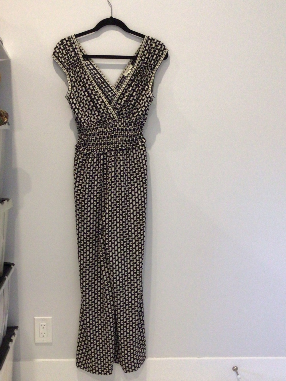 Max Studio Black and Cream One-Shoulder Printed Jumpsuit